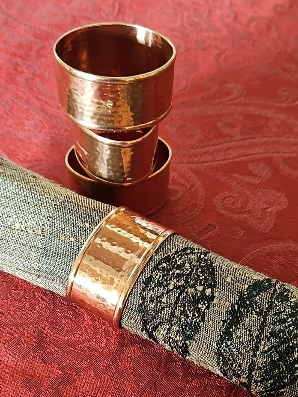 Vintage Hammered Copper Napkin Rings - Set of 4, Textured Metal Table Decor